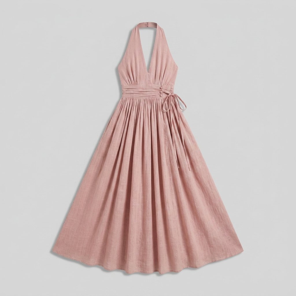 Phaedra Maxi Dress | Cotton-Linen Halter, Flowy Summer Dress for Wedding Guests 3