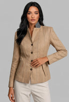 Pinstripe Blazer with Contrast Collar 0