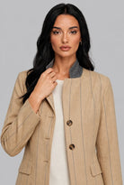 Pinstripe Blazer with Contrast Collar 1