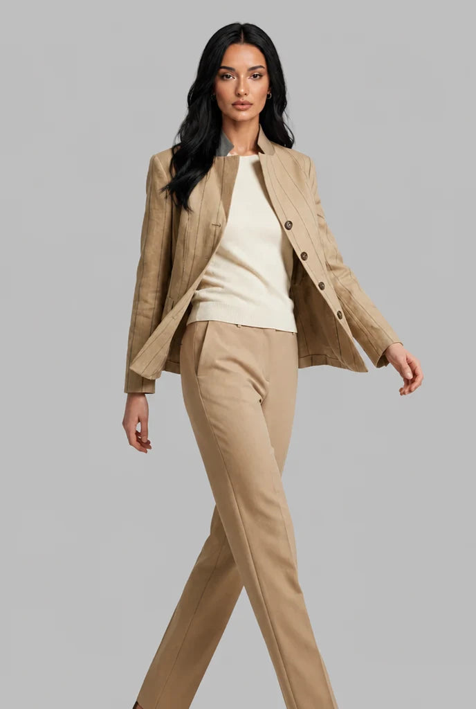 Pinstripe Blazer with Contrast Collar 4