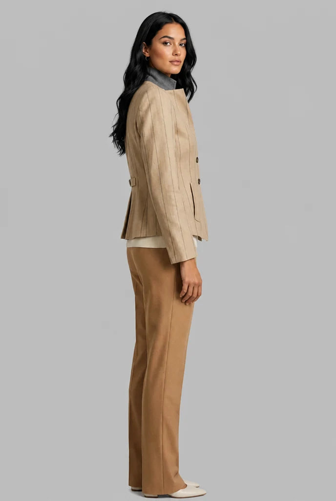 Pinstripe Blazer with Contrast Collar 5