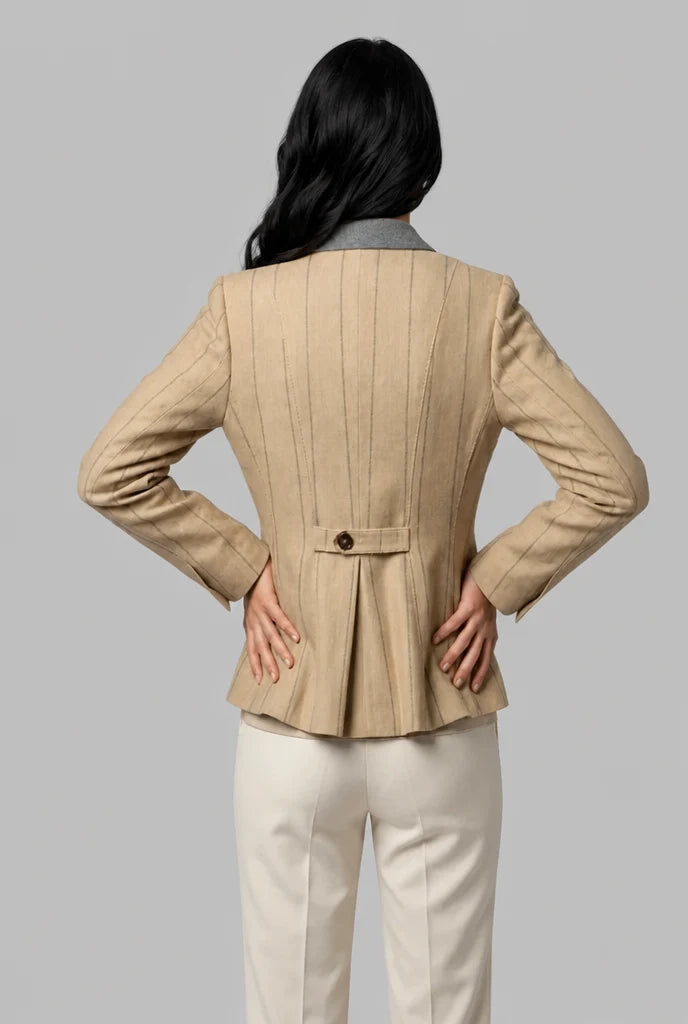 Pinstripe Blazer with Contrast Collar 6