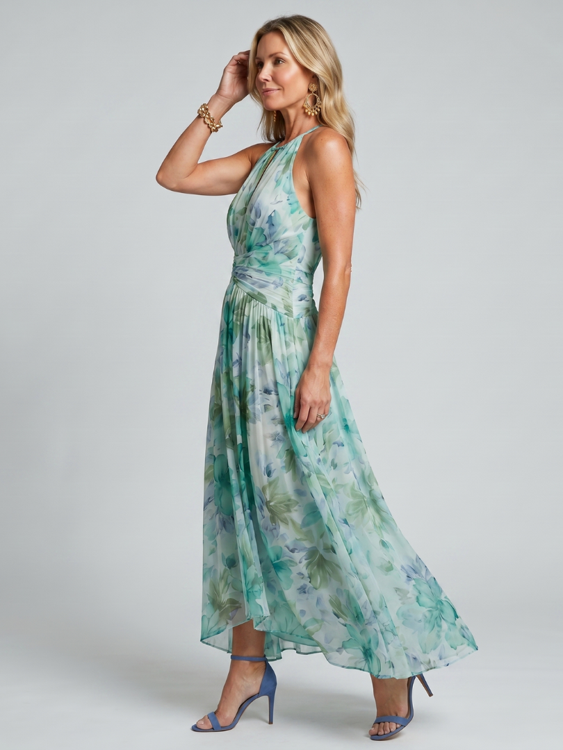 Poppy Women's Dress | Lightweight Floral Midi, Halter Neckline 1