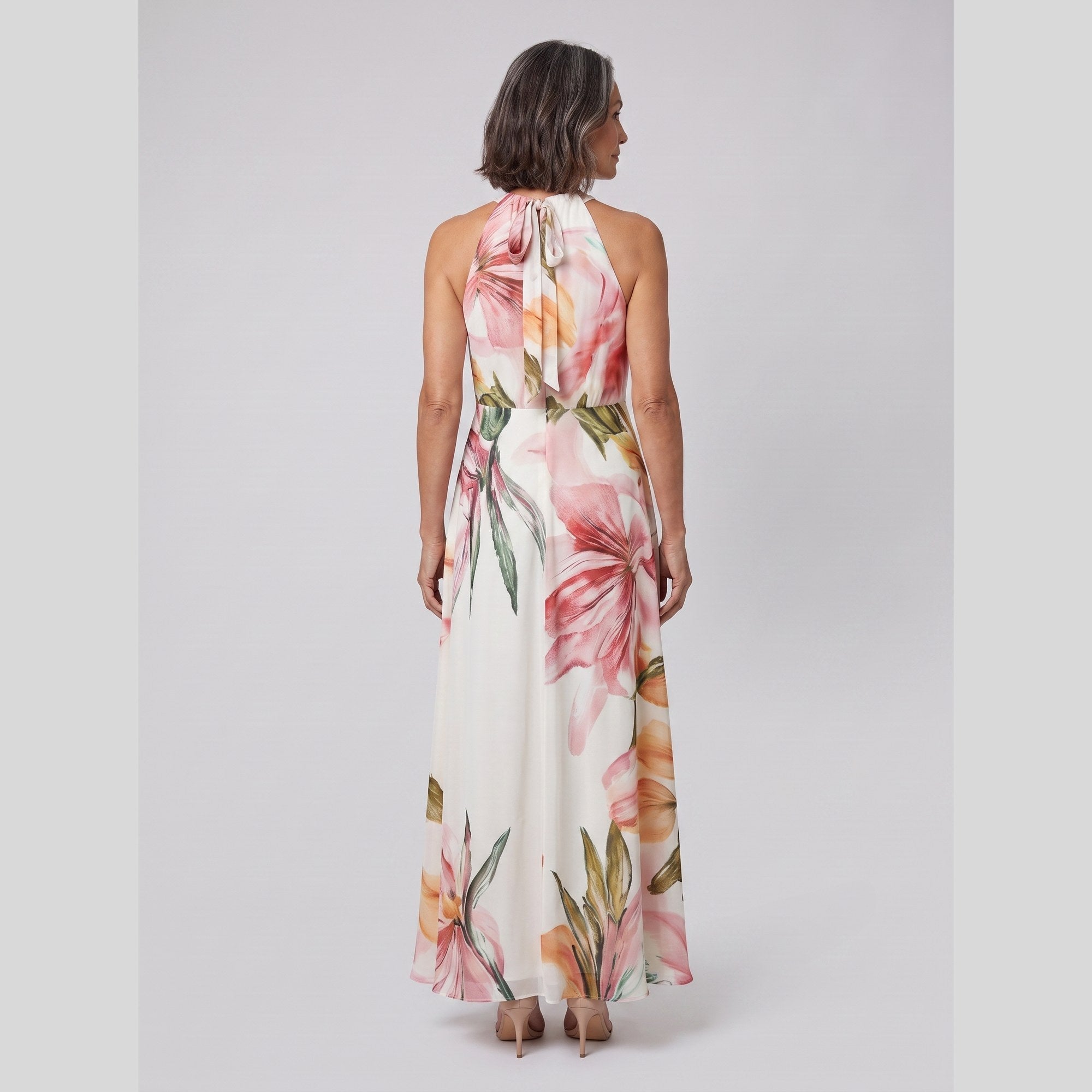 Emeline halter neck gown with watercolour floral print 4