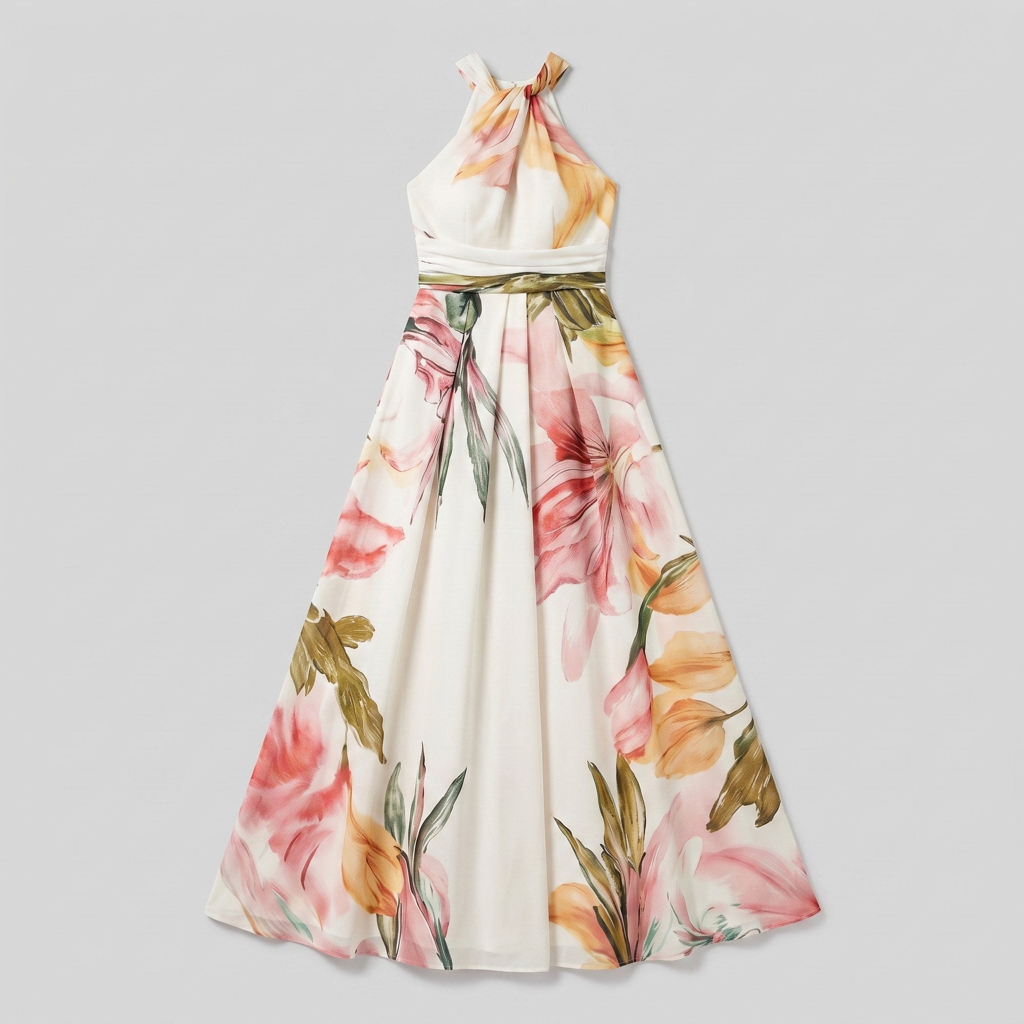 Emeline halter neck gown with watercolour floral print 5