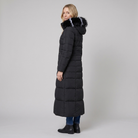 Quinna Black Puffer Jacket | Quilted Long Maxi Coat with Faux Fur Hood 3