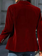 Raven Velvet Blazer | Tailored Ruby Red with Gold Button Detail 2