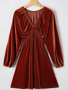 Ravina Velvet Mini Dress | Rust, Bishop Sleeves, Flattering Fit 0