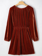 Ravina Velvet Mini Dress | Rust, Bishop Sleeves, Flattering Fit 1