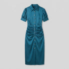 Ravine Midi Dress | Satin Ruched Waist, Collared Neckline - Perfect for Cocktail and Wedding Guest Events 2