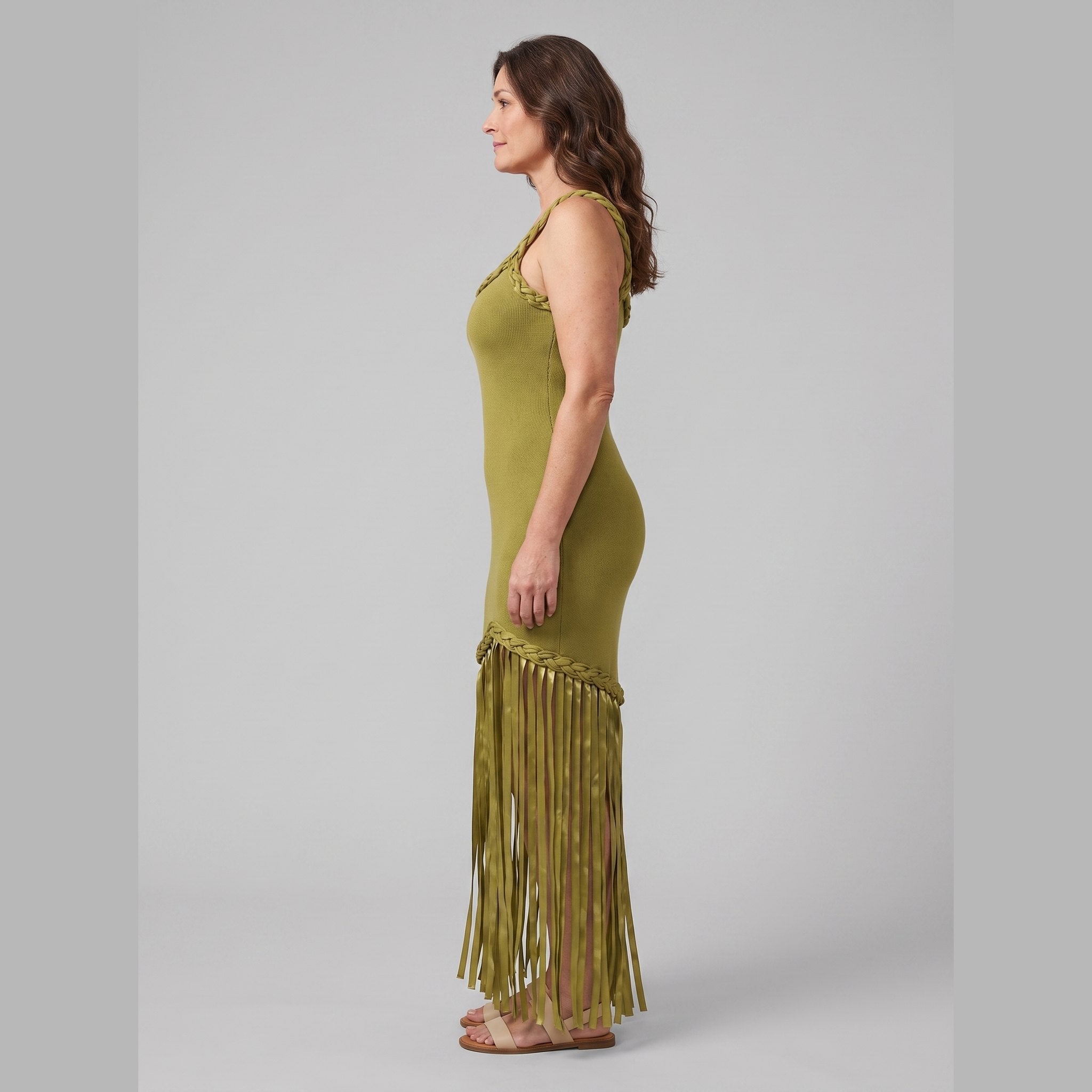 Rivara White Midi Dress | Long Sleeve, Knit Fabric, Square Neckline 2