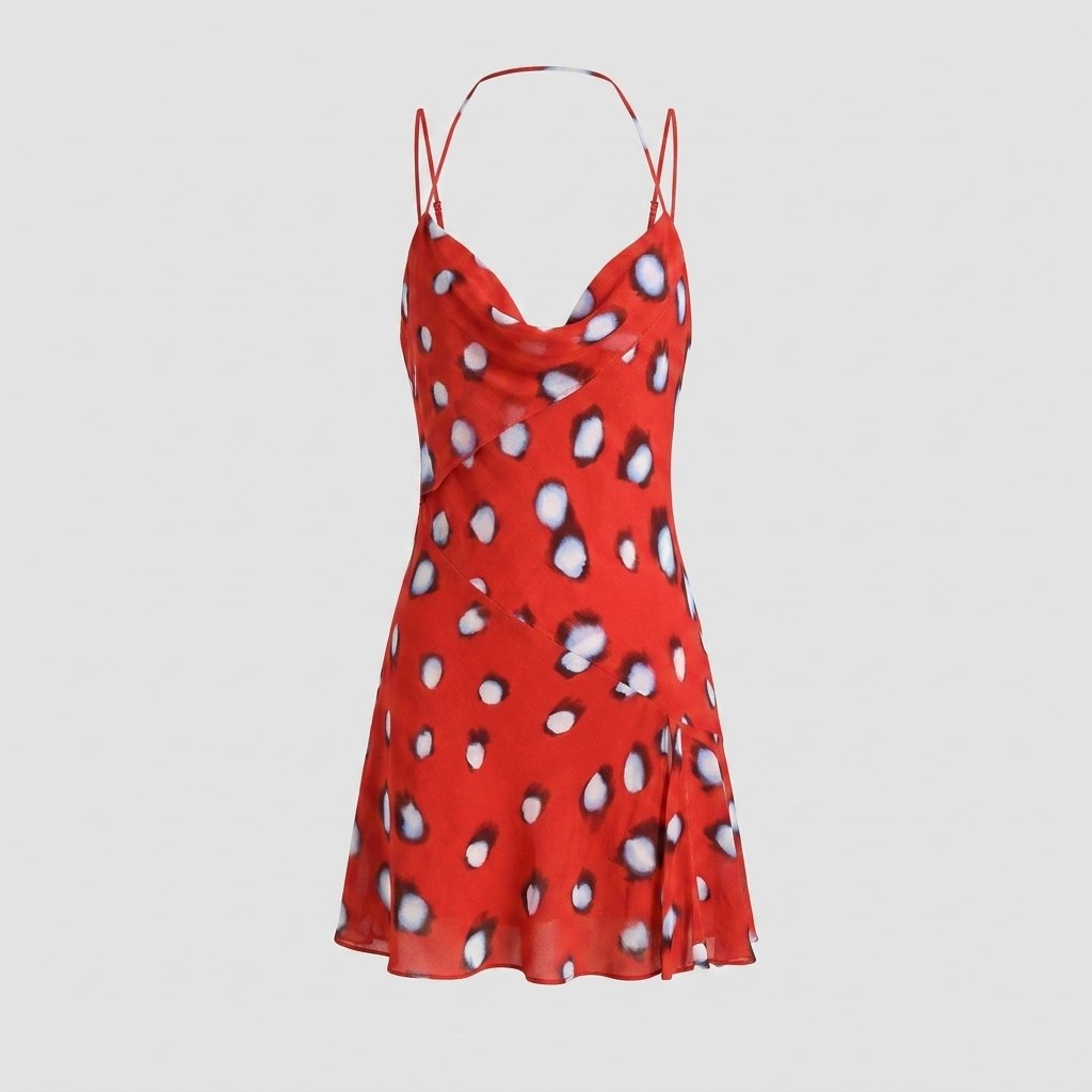 Rivella Women's Dress | Red Butterfly Print, Cowl Neckline, Summer Cocktail 4