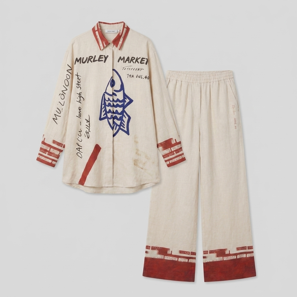 Rounelle Linen Set | Lightweight, Relaxed Fit with Unique Blue Fish Print 2