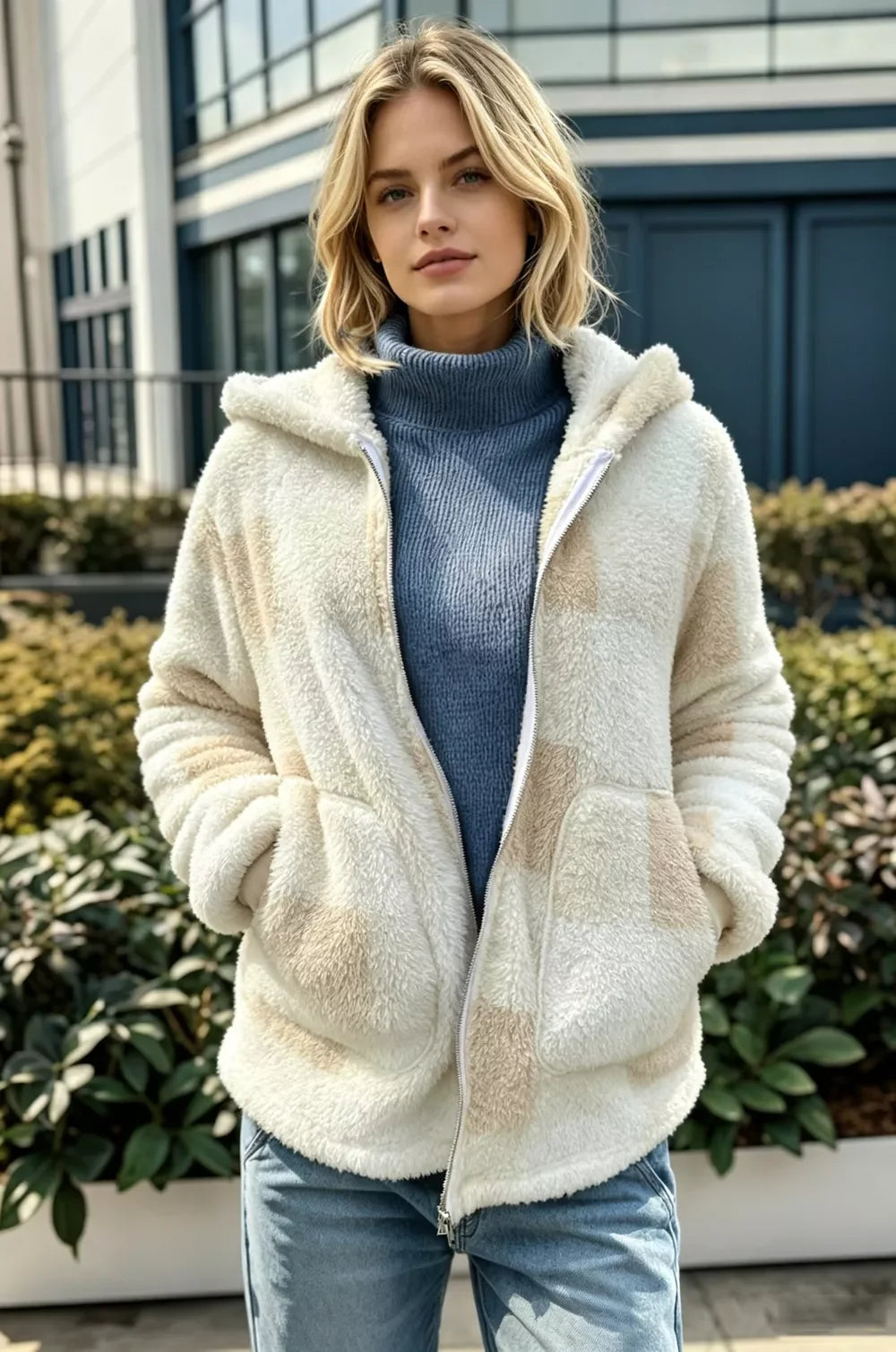Sable Sherpa Coat | Hooded, Full-Length Zip, Deep Pockets 0