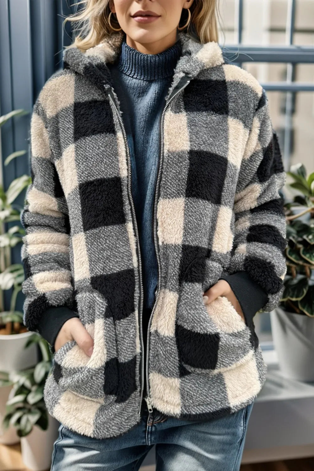 Sable Sherpa Coat | Hooded, Full-Length Zip, Deep Pockets 2