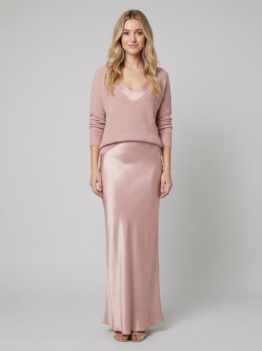 Sarina Women's Dress Set | Satin Midi with Matching Sweater 3