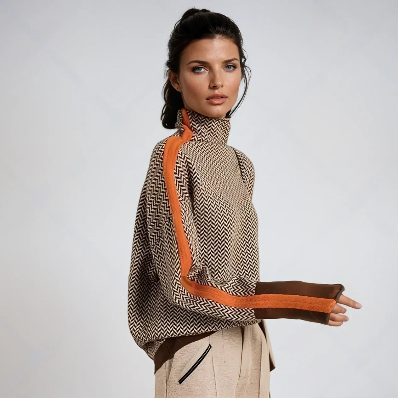 Sarina Women's Pullover | Striped Turtleneck, Soft Fabric 0