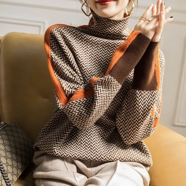 Sarina Women's Pullover | Striped Turtleneck, Soft Fabric 2