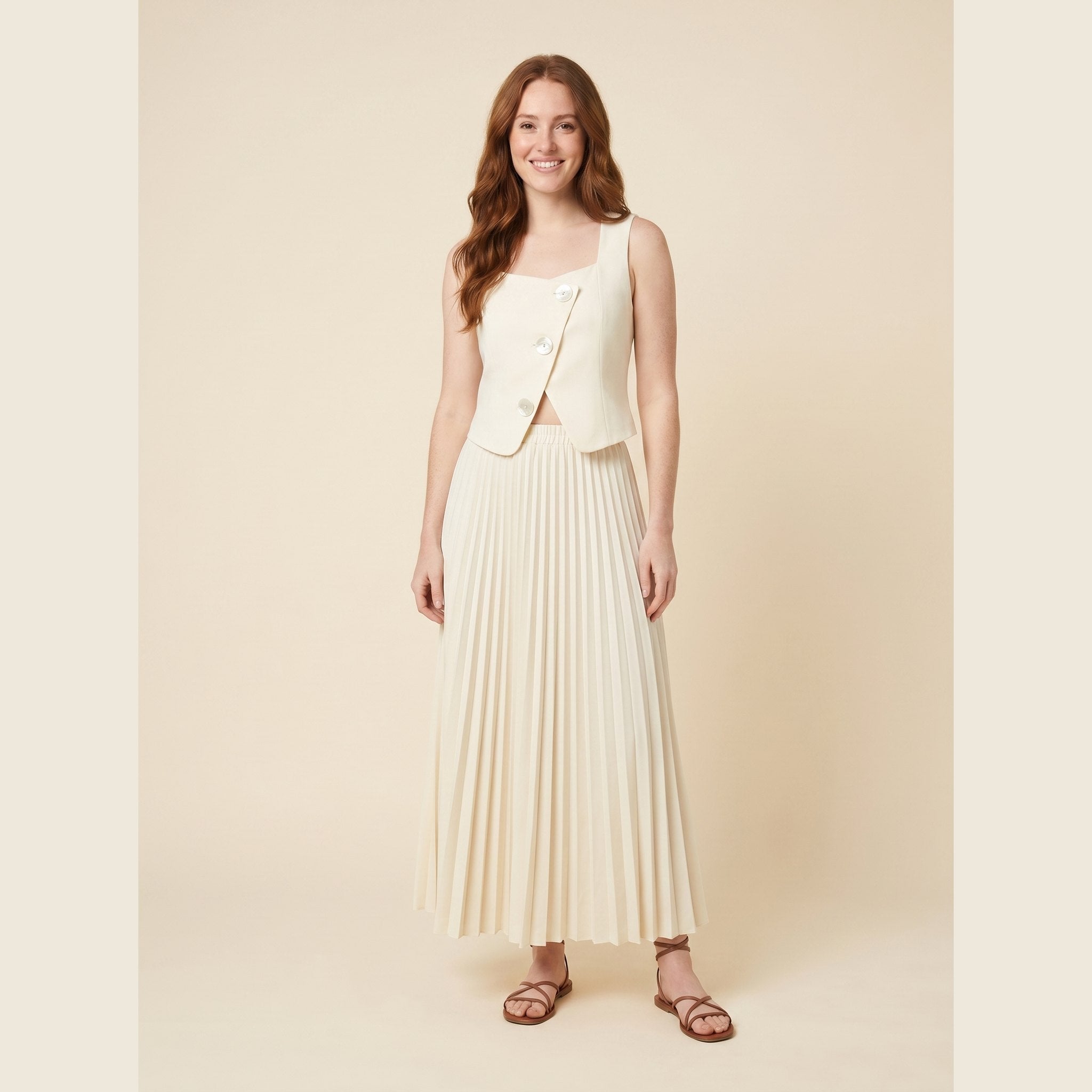 Sera Chic Women's Set | Sleeveless Cropped Top & Pleated Maxi Skirt 0