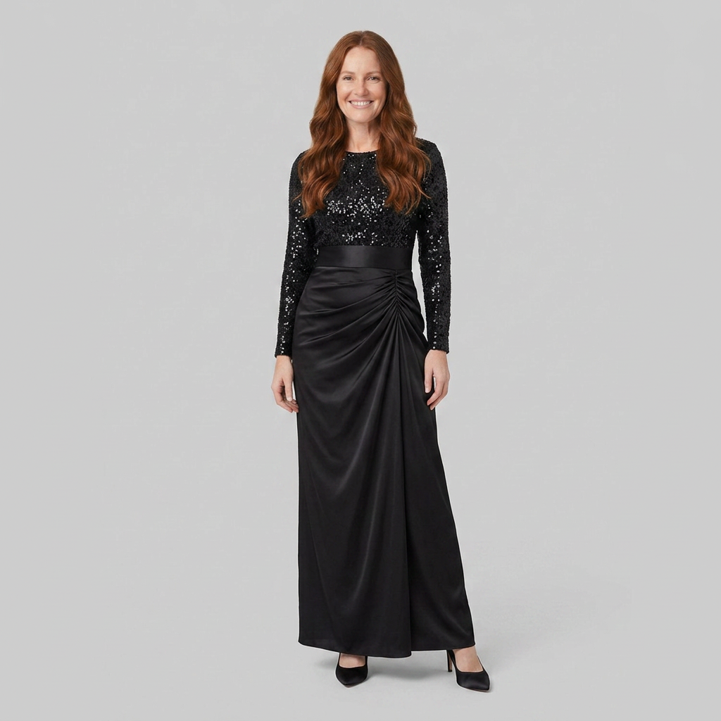 Serena Maxi Dress | Long Sleeve, Sequin Spliced, Floor-Length 0