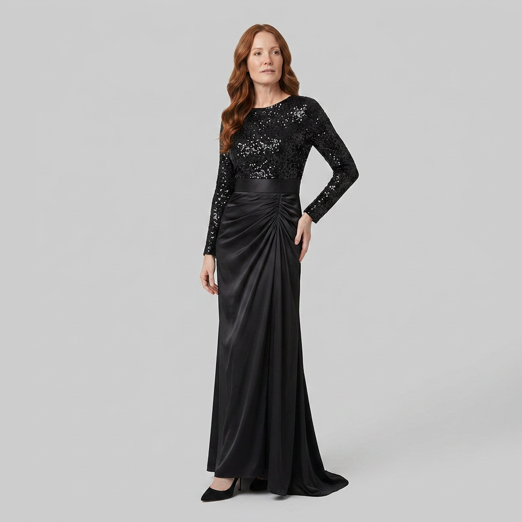 Serena Maxi Dress | Long Sleeve, Sequin Spliced, Floor-Length 1