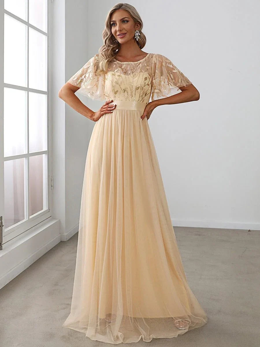 Serena Maxi Dress | Sequin Bodice, Tulle Skirt, Plus Size Available, Short Sleeves 5