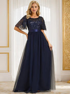 Serena Maxi Dress | Sequin Bodice, Tulle Skirt, Plus Size Available, Short Sleeves 7