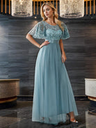 Serena Maxi Dress | Sequin Bodice, Tulle Skirt, Plus Size Available, Short Sleeves 9