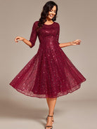 Serena Sequin Midi Dress | Formal Black, 3/4 Sleeve, Plus Size Available 2