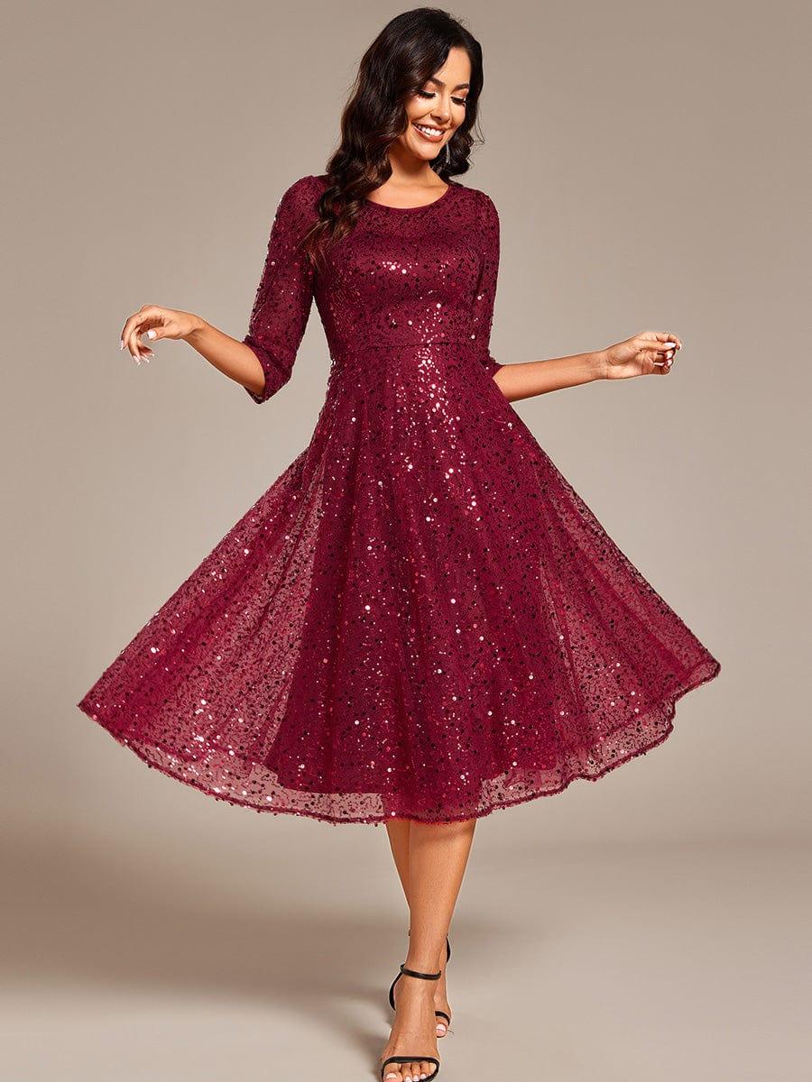 Serena Sequin Midi Dress | Formal Black, 3/4 Sleeve, Plus Size Available 2