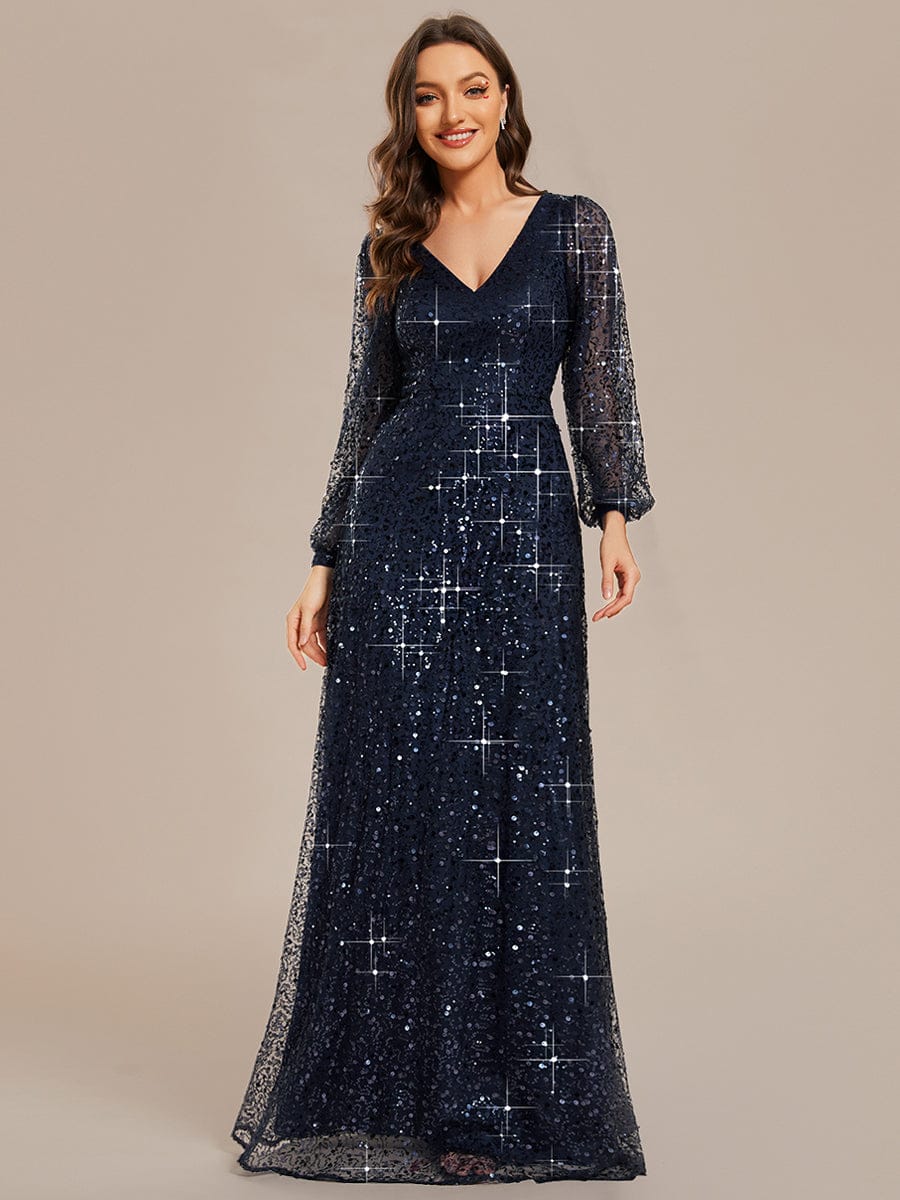 Sierra Evening Dress | Sequin V-Neck A-Line Gown for Women 0