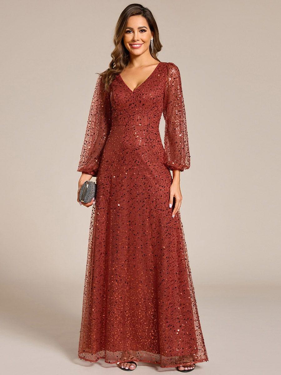 Sierra Evening Dress | Sequin V-Neck A-Line Gown for Women 12