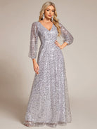 Sierra Evening Dress | Sequin V-Neck A-Line Gown for Women 13