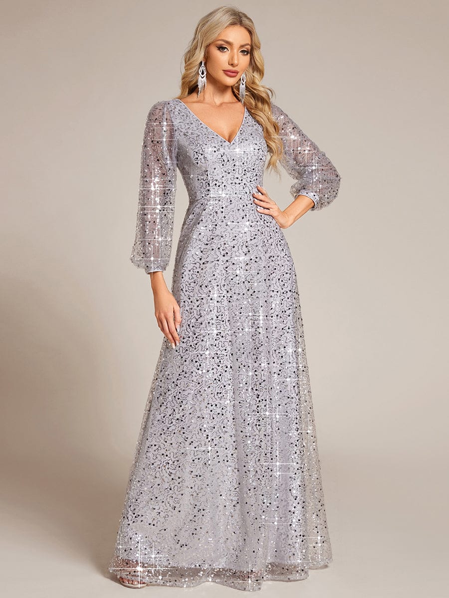 Sierra Evening Dress | Sequin V-Neck A-Line Gown for Women 13