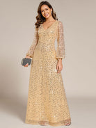 Sierra Evening Dress | Sequin V-Neck A-Line Gown for Women 14