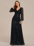 Sierra Evening Dress | Sequin V-Neck A-Line Gown for Women 3