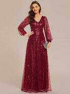 Sierra Evening Dress | Sequin V-Neck A-Line Gown for Women 5