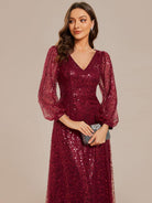 Sierra Evening Dress | Sequin V-Neck A-Line Gown for Women 7