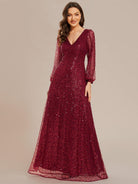 Sierra Evening Dress | Sequin V-Neck A-Line Gown for Women 8