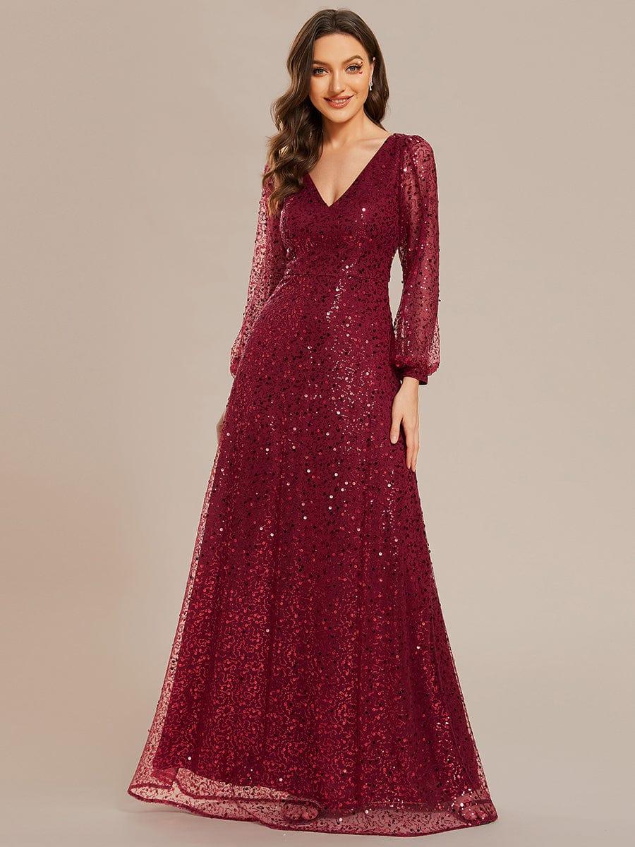 Sierra Evening Dress | Sequin V-Neck A-Line Gown for Women 8
