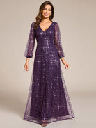 Sierra Evening Dress | Sequin V-Neck A-Line Gown for Women 9