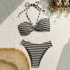 Sierra Striped Bikini Set | Adjustable Halter, High Leg Bikini Bottoms 0