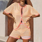 Sola Knitted Co Ord Set | Lightweight Knit, Striped Cardigan & Shorts 1