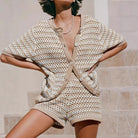 Sola Knitted Co Ord Set | Lightweight Knit, Striped Cardigan & Shorts 2