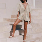 Sola Knitted Co Ord Set | Lightweight Knit, Striped Cardigan & Shorts 4