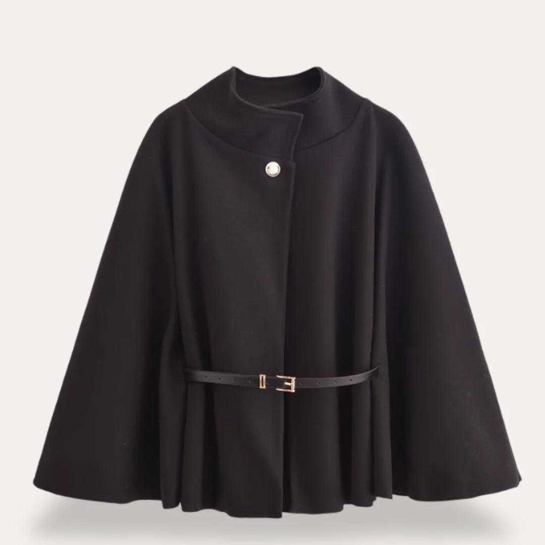 Talia Cape Coat | Black Wool Blend, Classic Draped Design for Women 0