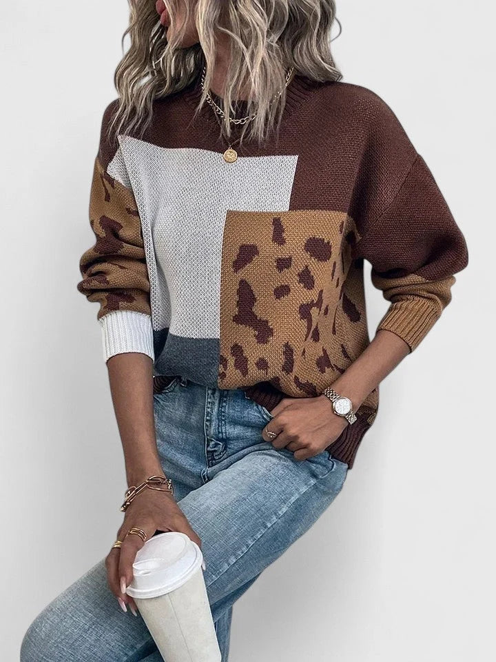 Talia Knit Sweater | Leopard Patchwork, Loose Fit for Women 5