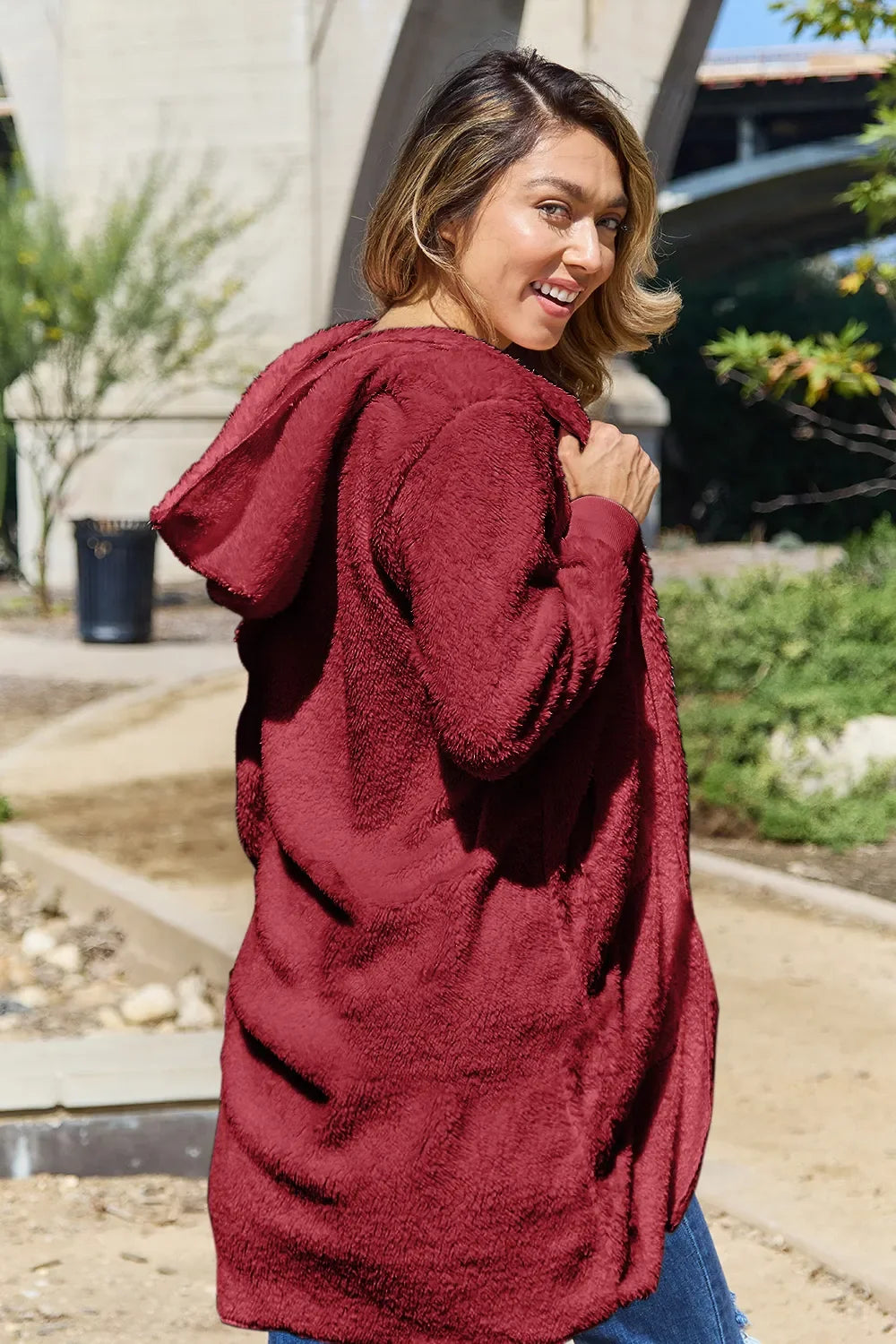 Talia Teddy Jacket | Hooded, Lightweight, Ribbed Cuffs 7
