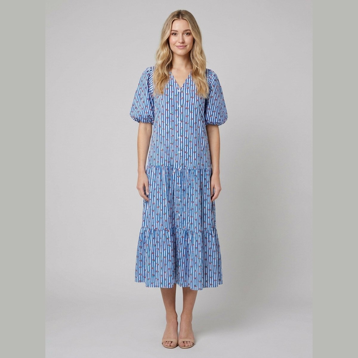 Talia Women's Dress | Lightweight Cotton V-Neck Sundress with Balloon Sleeves 0