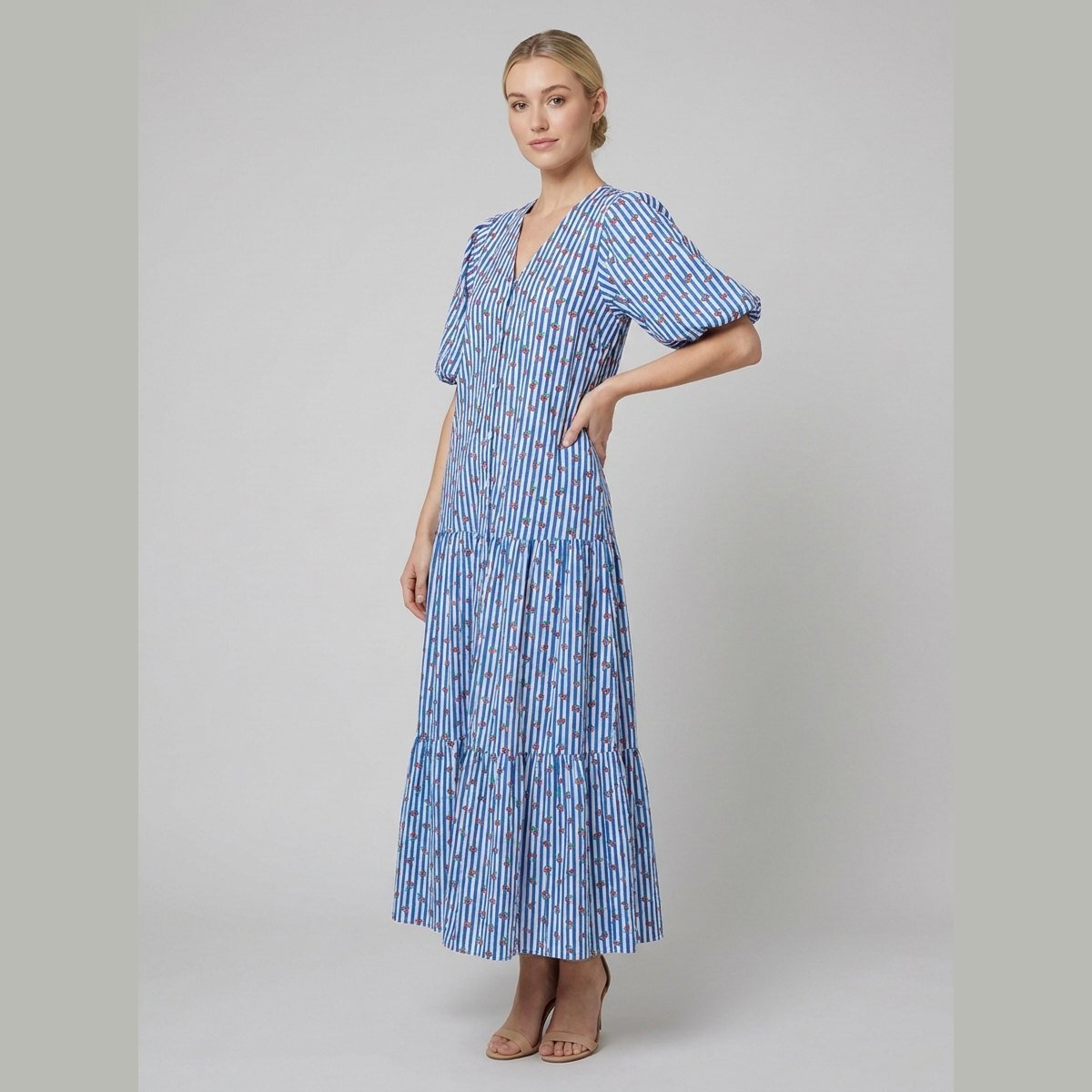 Talia Women's Dress | Lightweight Cotton V-Neck Sundress with Balloon Sleeves 1